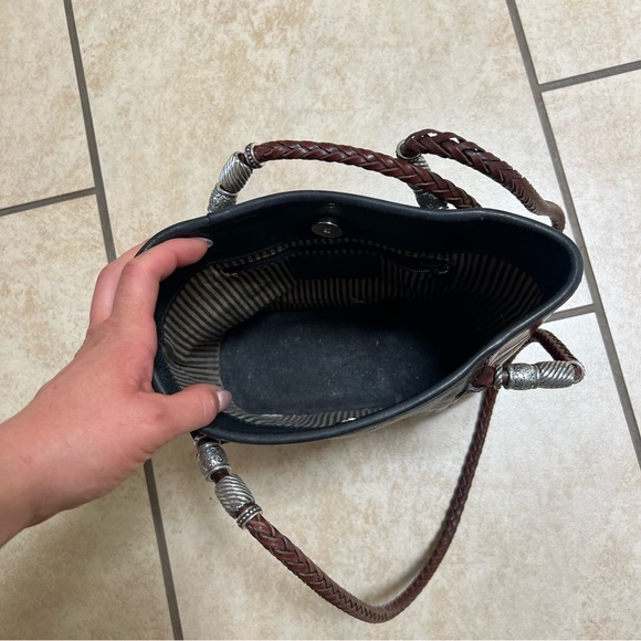 Brighton Leather Shoulder Bag Black & Brown Braided Straps - Picture 4 of 8
